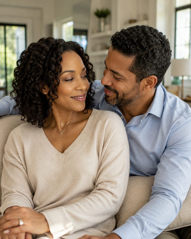 Husband making his wife feel beautiful through a warm, loving moment of genuine attention