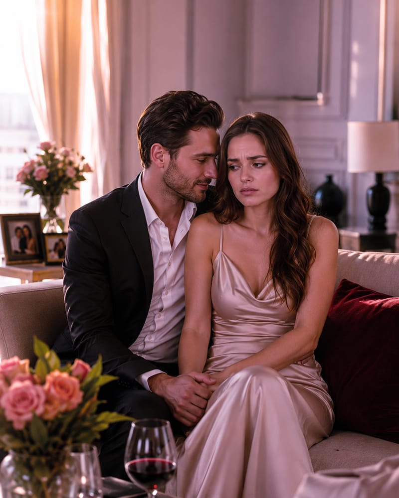 Adult couple showing emotional closeness and hidden tension in a narcissistic relationship cycle