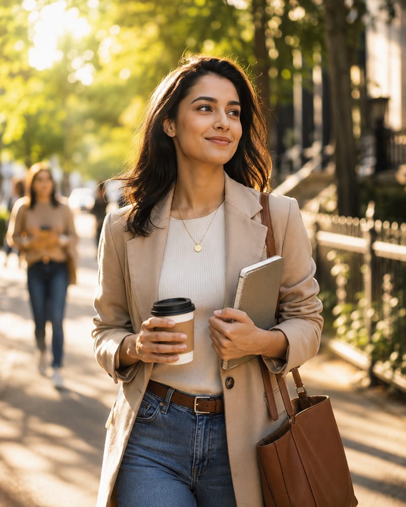 Confident woman rebuilding her life after leaving a narcissistic relationship