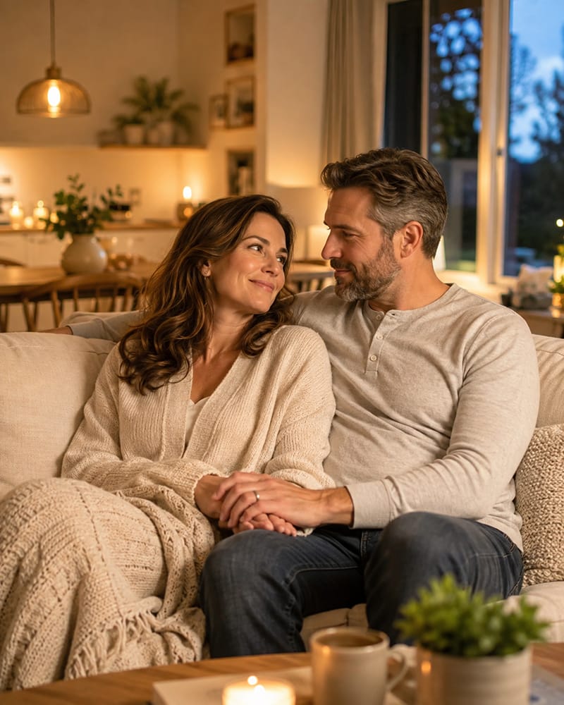 Loving married couple sharing a peaceful moment that reflects lasting emotional connection