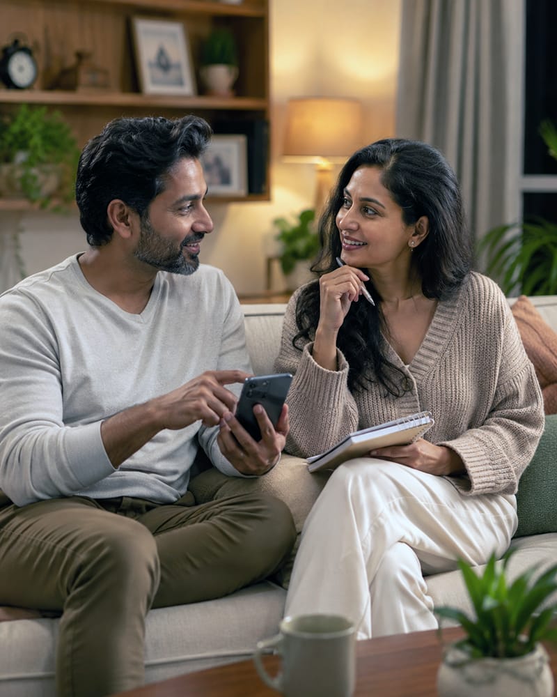 Married couple discussing a new idea together and making sure both partners are comfortable.