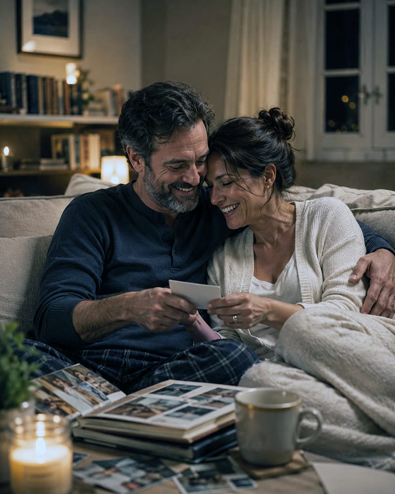 Married couple enjoying their own personal style of closeness together at home.