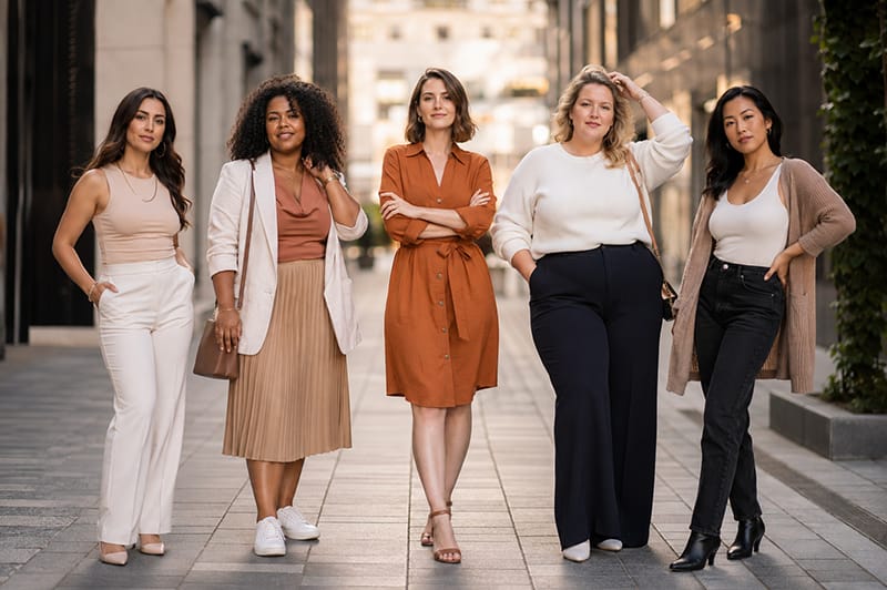 Diverse adult women showing different natural body shapes beyond traditional beauty standards