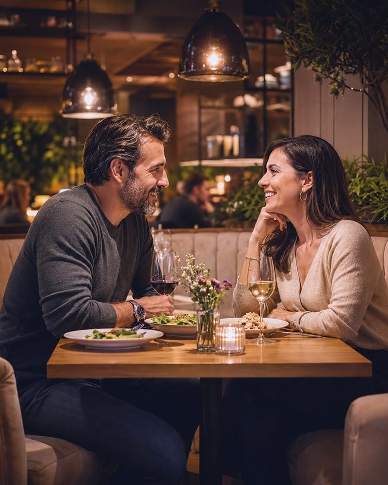 Happy married couple enjoying intentional quality time together during date night