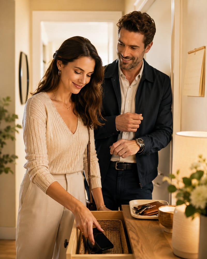 Couple preparing for a better date night by putting away phones and focusing on each other