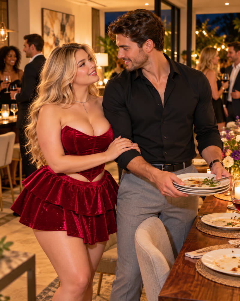 A man treats his girlfriend with warmth and consideration during a gathering at their home, illustrating why consistency, genuine character, and respect matter in both private and public relationships.
