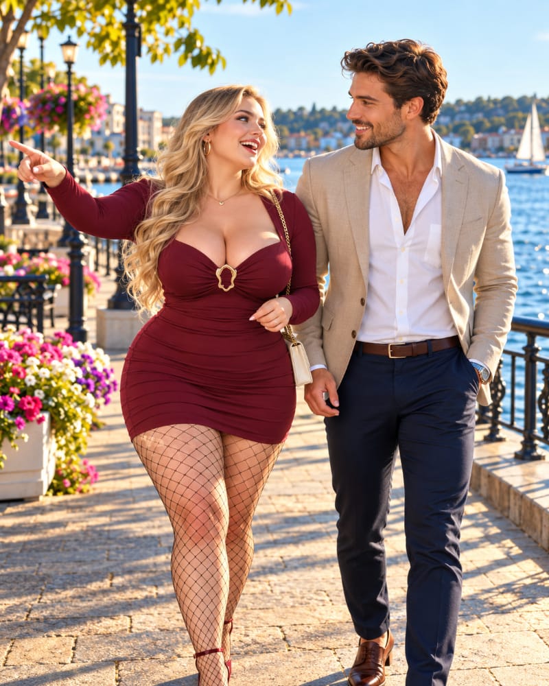 A couple walks together beside a beautiful waterfront while sharing ideas and enjoying each other's company, illustrating how healthy masculine energy supports equality, independence, mutual respect, and emotional freedom.