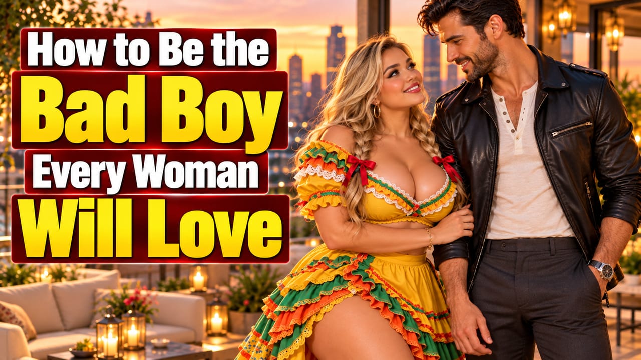 Featured image for How to Be the Bad Boy Every Woman Will Love, showing a confident man sharing a playful romantic moment with a smiling woman on a luxury rooftop terrace, highlighting attraction, charisma, and kindness.